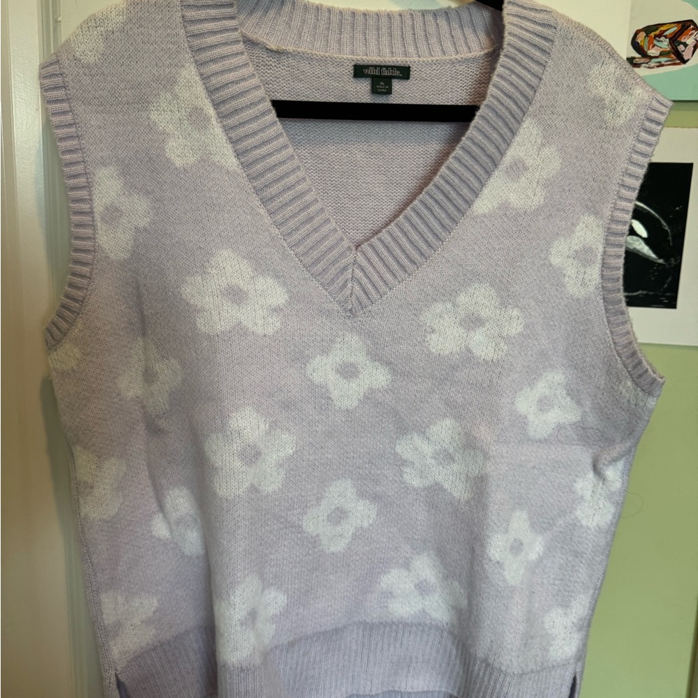 Wild Fable Purple and White V-Neck Sweater